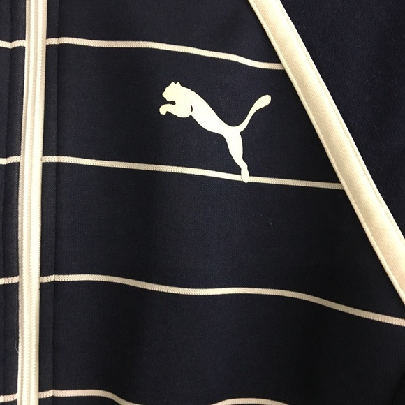 Puma track jacket retro vintage Navy & Cream SZ M - Picture 3 of 5
